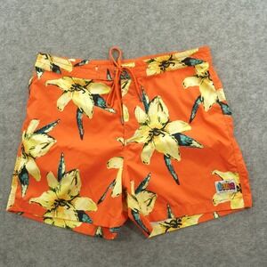 Deus Ex Machina Board Shorts Mens 36 Orange Floral Elastic Waist Drawstring